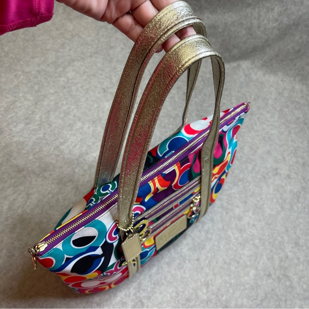 Coach Poppy Glam Graffiti Y2K Gold Metallic Multicolor Zip Tote Bag - Picture 8 of 17